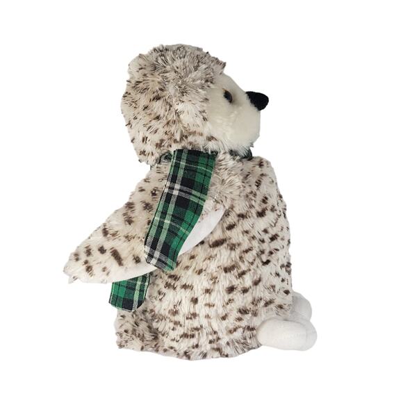 Plush Owl Toy with Green Plaid Scarf, Realistic Stuffed Animal - 11 Inches - Picture 2 of 11